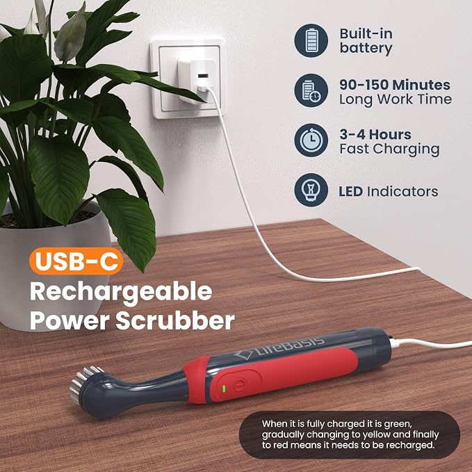 LifeBasis Rechargeable Power Scrubber 11-Piece Kit, Cordless Electric Cleaning - Image 2