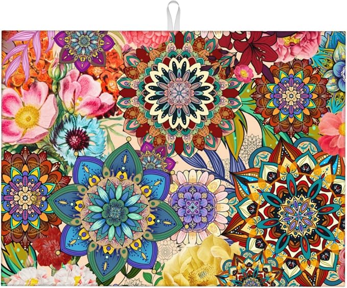 Colorful Flowers Dish Drying Mat by Unknown