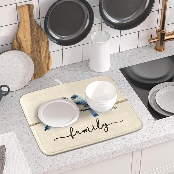 Home Blue Bird Family Dish Drying Mat - Image 6