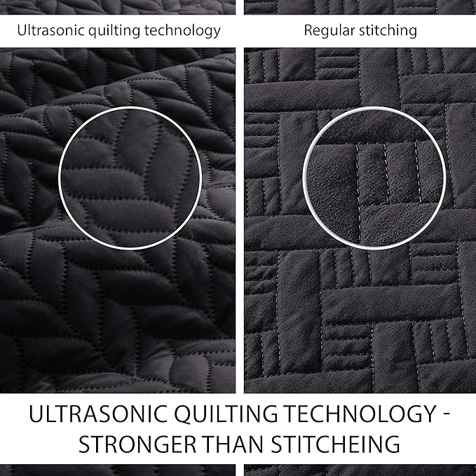 IR Imperial Rooms King Quilt Bedding Set Size (106" x 96") + 2 Pillow Shams (20" x 36"+ 2") - 3 Pcs All Season Lightweight Reversible Microfiber Coverlet Embossed Quilt Bedspread (Black)