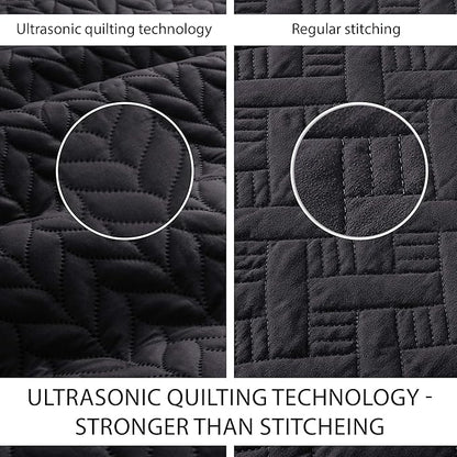 IR Imperial Rooms King Quilt Bedding Set Size (106" x 96") + 2 Pillow Shams (20" x 36"+ 2") - 3 Pcs All Season Lightweight Reversible Microfiber Coverlet Embossed Quilt Bedspread (Black)