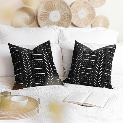 BlissBlush Black Decorative Throw Pillow Covers 22X22, Set of 2, Boho Farmhouse Cushion Cover, Cozy Soft Accent Pillowcase for Couch Sofa Bed Living Room Home Décor