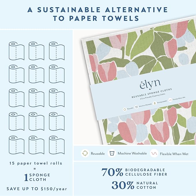 ELYN Swedish Dishcloths, Reusable & Washable Sponge Cloths, Absorbent Cleaning - Image 3