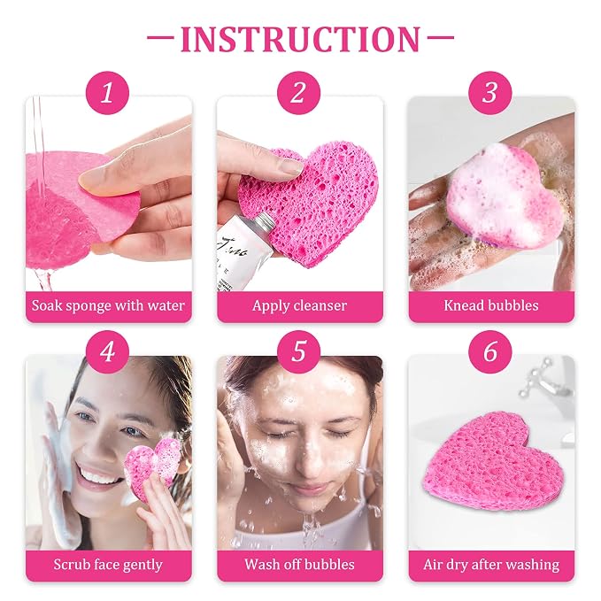 120-Count Kickleen Compressed Cellulose Heart Shape Facial Sponges | Natural - Image 6