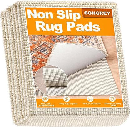 Songrey Non-Slip Rug Pad 4x6 FT, Extra Thick Carpet Pads for Hard Surfaces, Prevents Sliding and Secures Rugs, Provides Floor Protection with Comfort Cushioning