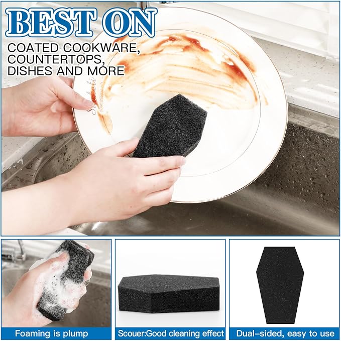 Tioncy 12 Pack Gothic Kitchen Decor Bulk Dual Sided Scrubber Gothic Sponges - Image 4