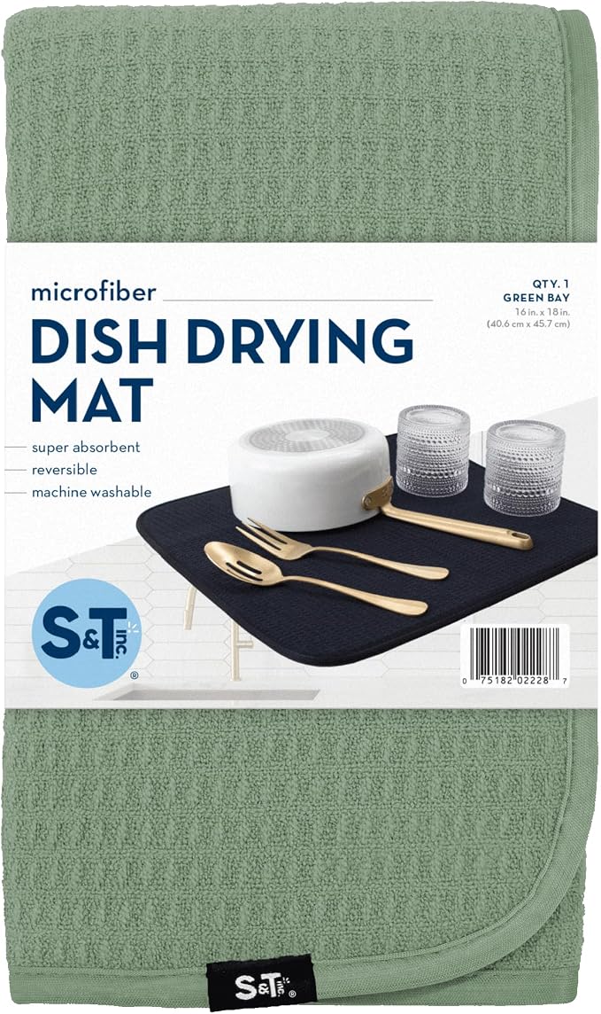 S&T INC. Dish Drying Mat, 16” x 18”, Absorbent Microfiber Kitchen Counter Mat - Image 8