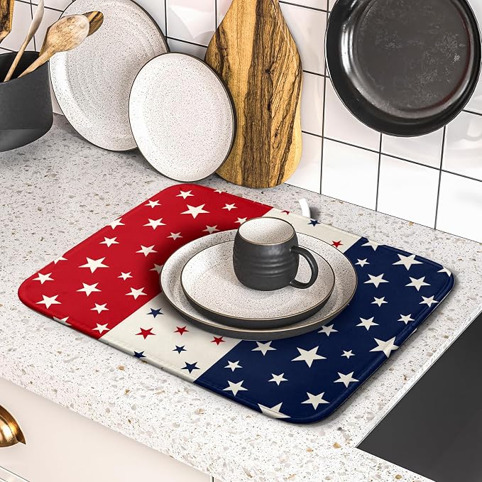 Blue Red White Star July of 4th Patriotic Dish Drying Mat - Image 4