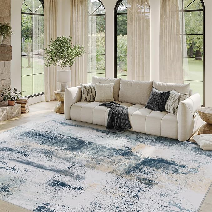 3x5 Indoor Entryway Rug, Modern Abstract Washable Rug, Boho Non Slip Throw - Image 2