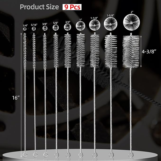 16 Inch Extra Long Pipe Cleaning Brush Set, Stainless Steel Bristles Bore Brush - Image 2