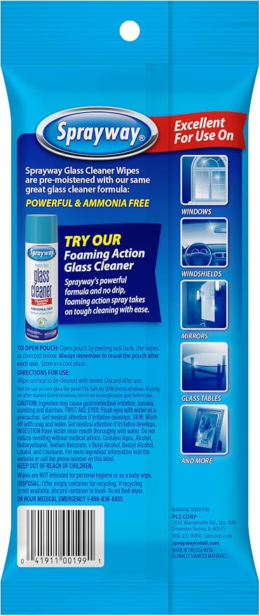 Sprayway Glass Cleaner Wipes, Pre-Moistened | Original Ammonia-Free Formula | - Image 3