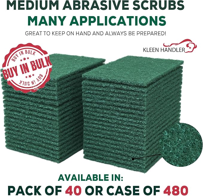 Kleen Handler Bulk Green Medium Duty Cleaning Pads – Kitchen Scrub Sponges - Image 2