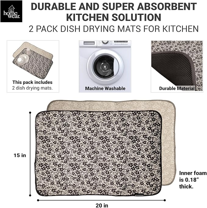 2 Pack Printed Dish Drying Mats - Image 2