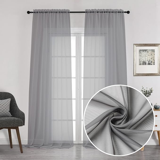 Chyhomenyc Charcoal Grey Sheer Curtains 108 Inch Length 2 Panels, Extra Long by Chyhomenyc