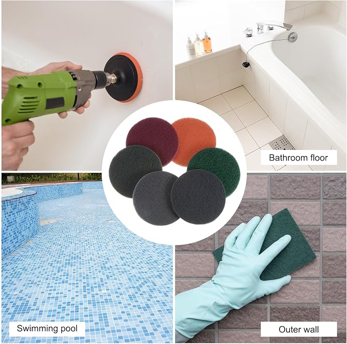 HARFINGTON 8pcs Drill Power Brush 4 Inch Tile Scrubber Scouring Pads 800 Grit - Image 5