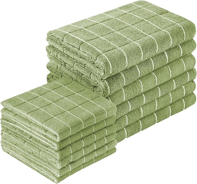 Microfiber Kitchen Towels and Dishcloths Set, 26 X 18 Inch and 12 X 12 Inch by Puomue