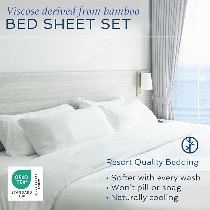 Hotel Sheets Direct 4 Piece Bed Sheet Set Full, 100% Viscose Derived from Bamboo Sheets Set with 2 Pillowcases, Cooling & Breathable Luxury Bedding, Moisture-Wicking & Silky Soft Texture, Navy Blue