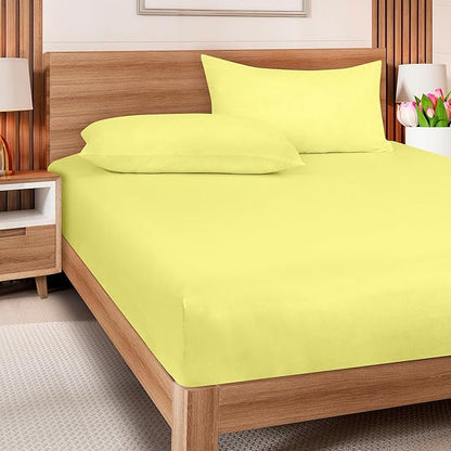 ROYALE LINENS 300 Thread Count 100% Long Staple Combed Cotton Fitted Sheet California King - Super Soft Deep Pocket Bottom Sheet - Fitted Sheets Only - Elastic Sheets (Cal King, Yellow)