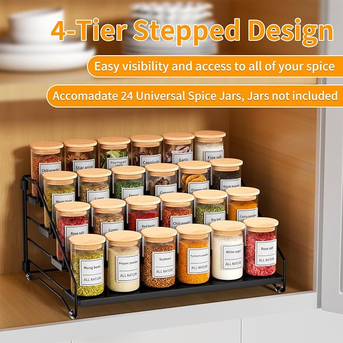 RCHYFEED Spice Rack Organizer for Cabinet Pantry, 4 Tier Spice Rack Countertop - Image 3