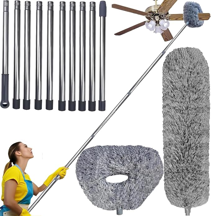 20+ Ft High Reach Ceiling Fan Duster &Microfiber Feather Brush Duster by SINYUM