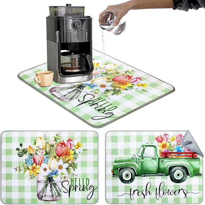 2 Pcs Dish Drying Mat for Kitchen, Spring Floral Absorbent Microfiber Dish Mat - Image 8