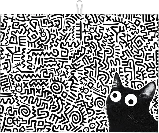 Black Cat Streak Dish Drying Mat 18x24 inches Microfiber Absorbent Fast Dry Mat by Unknown