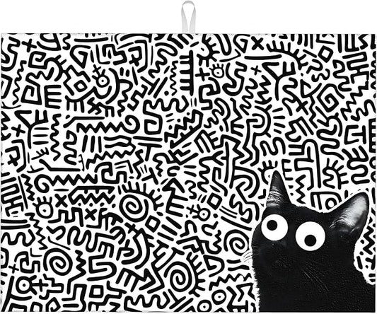 Black Cat Streak Dish Drying Mat 18x24 inches Microfiber Absorbent Fast Dry Mat by Unknown