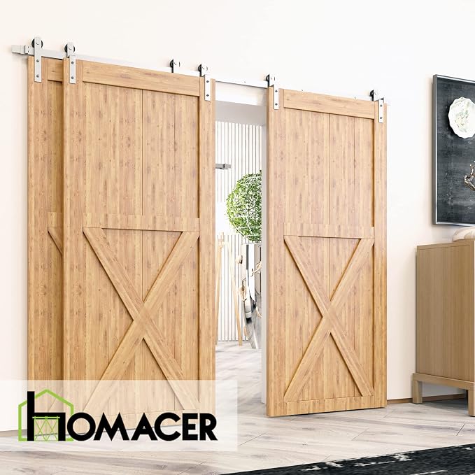 Homacer Brushed Nickel Single Track Bypass Sliding Barn Door Hardware Kit - Image 2