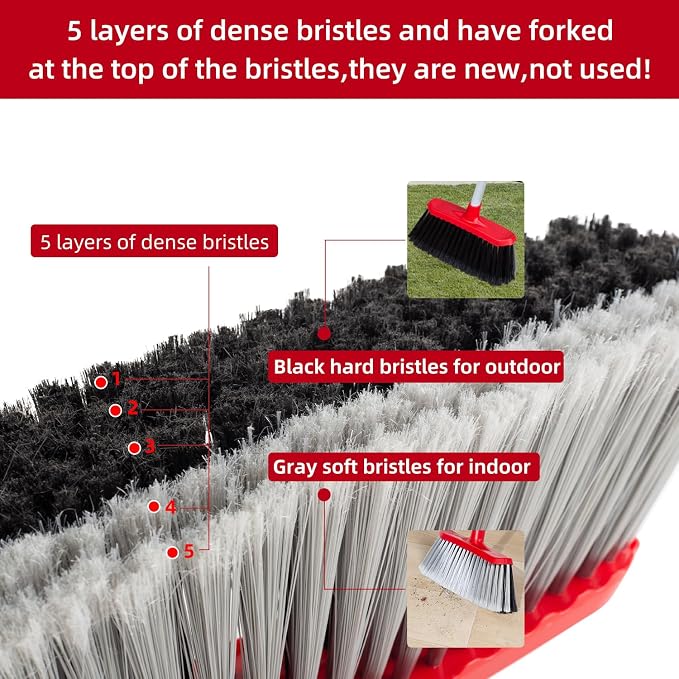SDSM Indoor Outdoor Broom, Unique Double-Sided Bristles Long Handle Heavy Duty - Image 3