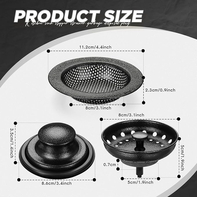 Mudder 3 Pcs Kitchen Sink Drain Strainer and Stopper Stainless Steel Garbage - Image 3