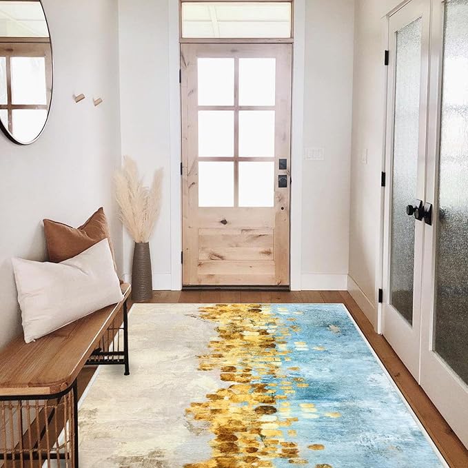 Runner Rug Washable 3x33 FT, Non Slip Rubber Backing Abstract Carpet, Soft Area Rugs for Bedroom Kitchen Hallway Entryway Bathroom, Customized