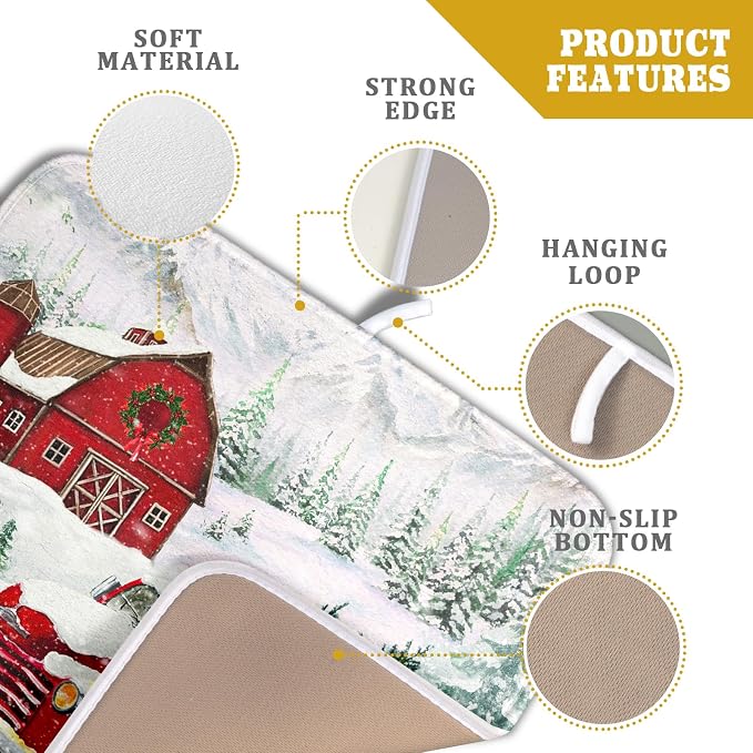 Winter Red Truck Dish Drying Mat Christmas Tree Dishes Pad 16x18 Inch Dish - Image 4