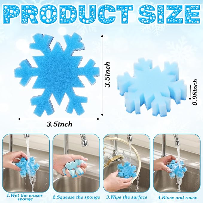 Tioncy 12 Pack Christmas Snowflake Sponges Bulk White Blue Dual Sided Scrubber - Image 3