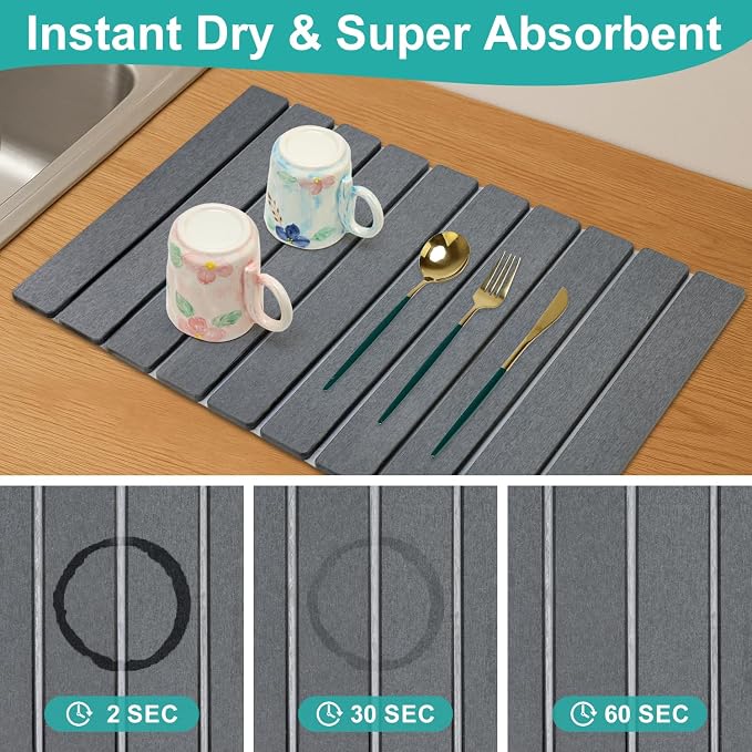 3 Pcs Large Stone Drying Mats for Kitchen Counter Diatomaceous Earth Dish Fast - Image 4