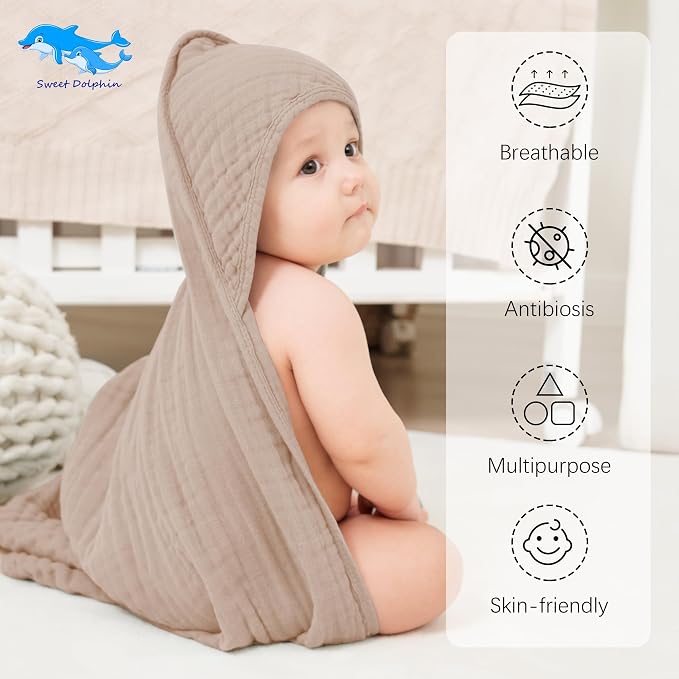 SWEET DOLPHIN Muslin Hooded Baby Bath Towels - Image 2