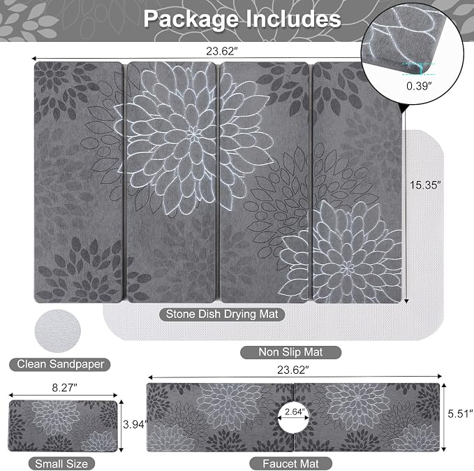3 PCS Large Stone Dish Drying Mat - Image 2