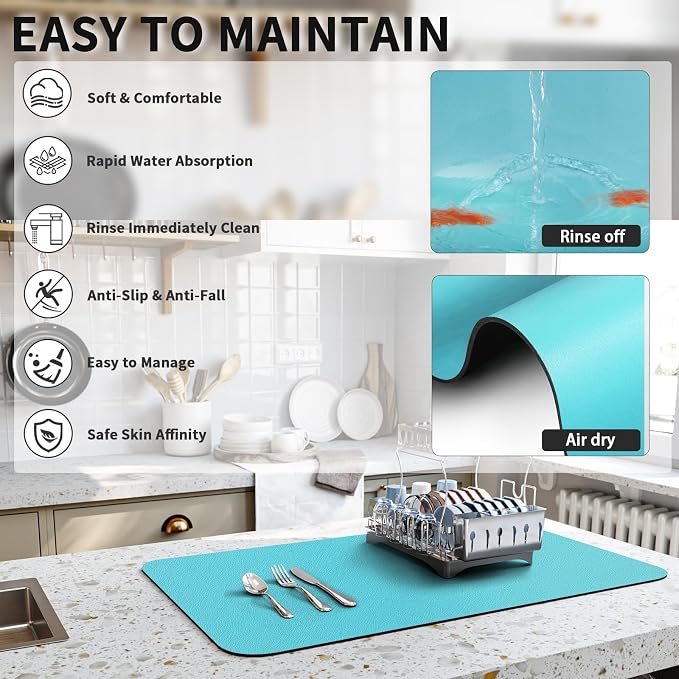 Dish Drying Mat for Kitchen Counter, Heat Resistant Drainer Mats - Image 4