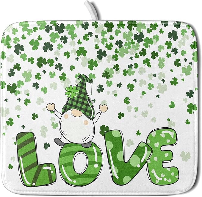 St Patrick's Day Gnomes Love Dish Drying Mat by Sweetshow