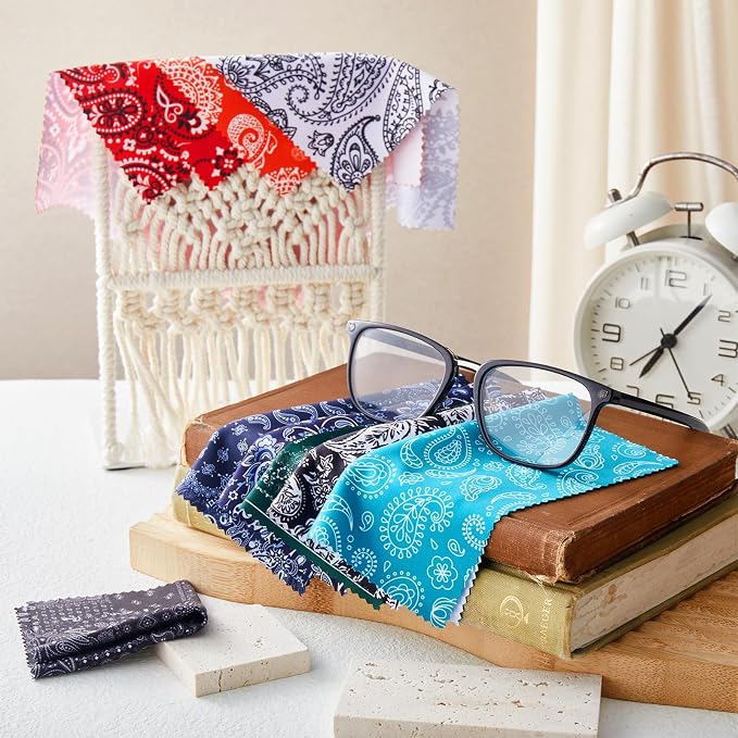 24 Pcs Microfiber Cleaning Cloth Paisley Elegant Flowers Design Glasses - Image 4