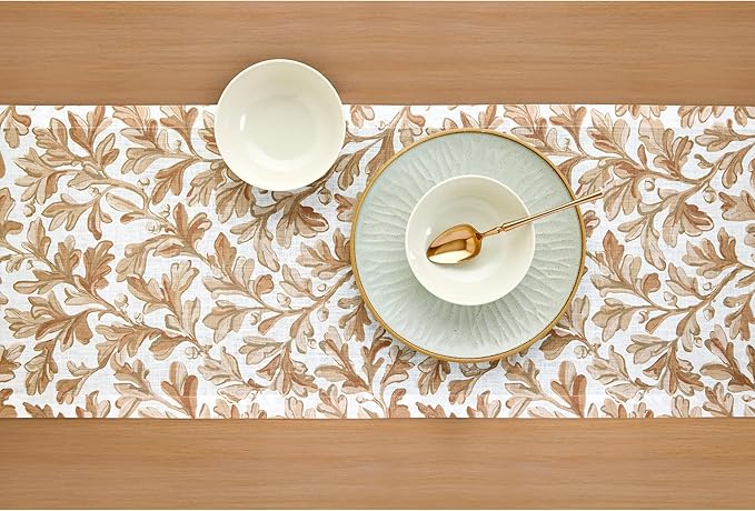 Solino Home 100% Pure Linen Fall Table Runner 72 Inches Long - Floral Print Table Runner 14 x 72 Inch for Autumn - Handcrafted and Machine Washable - Fallen Leaves Print