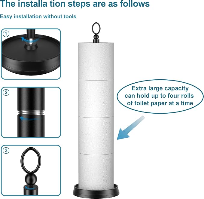 Heavy Weighted Toilet Paper Holder Free Standing, Spare Toilet Paper Roll - Image 4