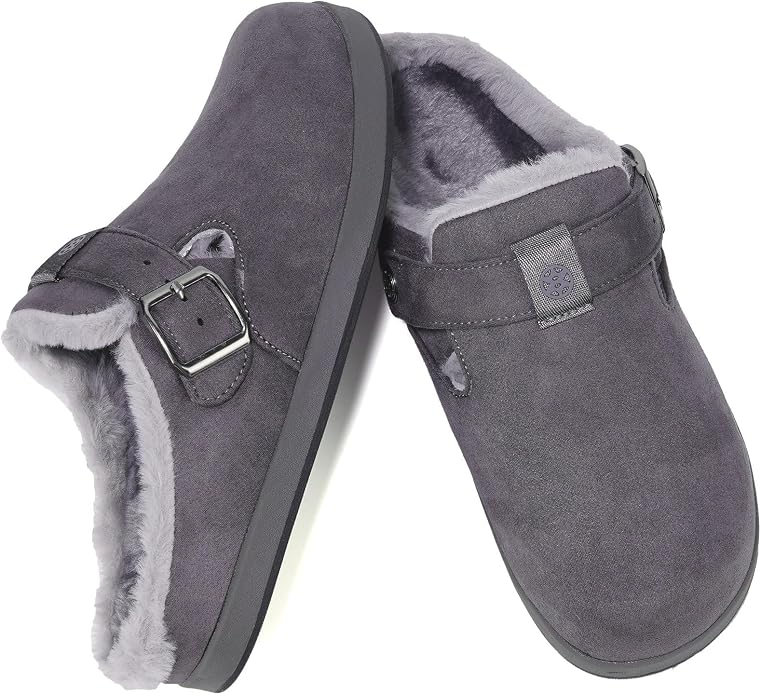 Fur Lined Clogs for Women Men Suede Winter Slippers Arch Support Slip on Mules - Image 6