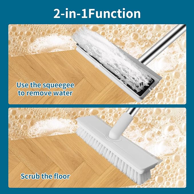 Floor Scrub Brush with Long Handle, 2 in 1 Scrape Brush Stiff Bristle Floor - Image 4