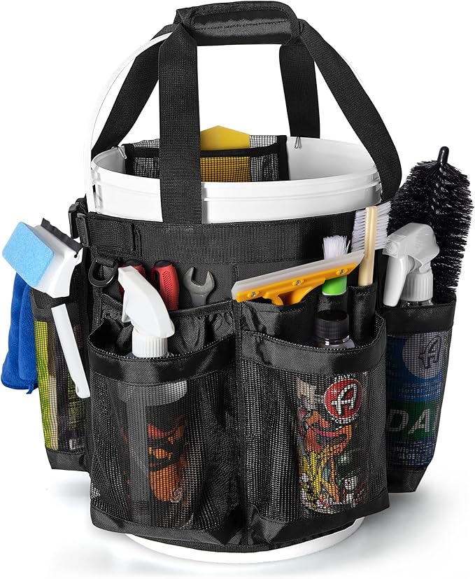 5 Gallon Bucket Organizer with Anti-fall Hooks & Buckle, Car Wash Bucket Caddy by HODRANT