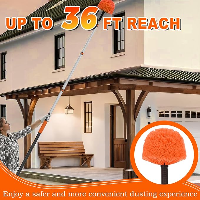 36FT Reach Cobweb Duster with Extension Pole, High Ceiling Long Duster with - Image 6