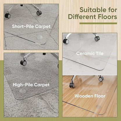 Office Chair Mat for Carpet & Hardwood, Upgraded 48" x 72" Tempered Glass Chair Mat for Office Home, with 4 Anti-Slip Pads