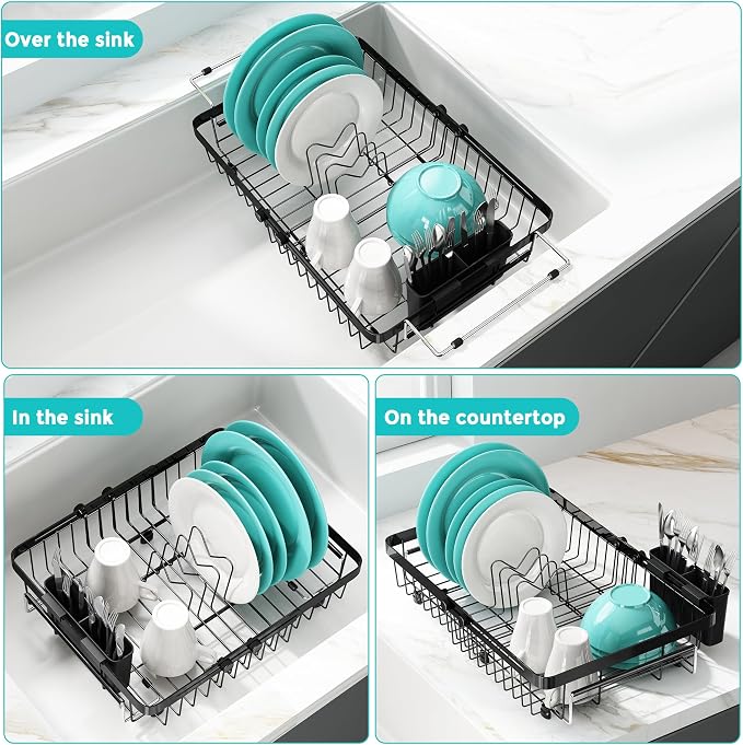 Small Expandable Over The Sink Dish Drainer Drying Rack In Stainless Steel Metal - Image 3