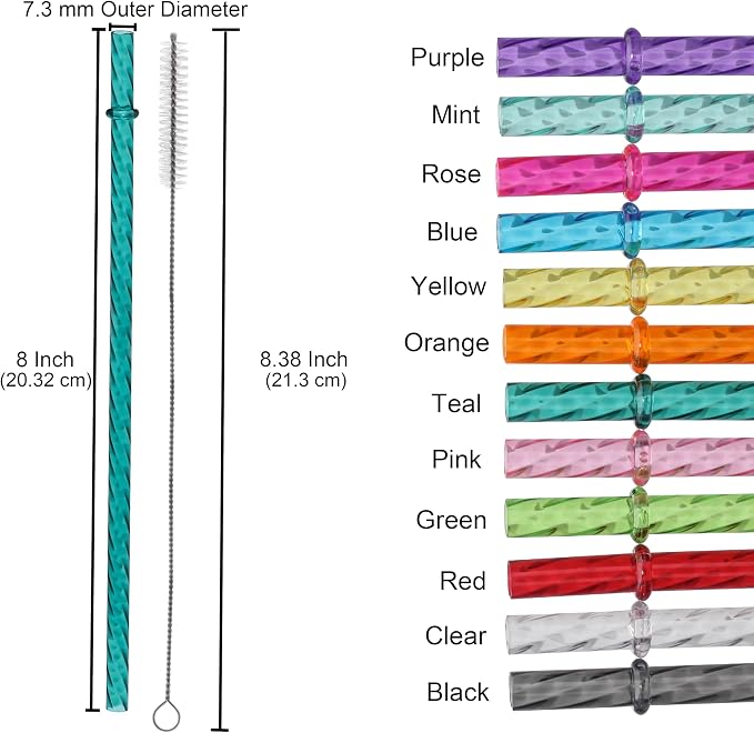 Dakoufish 8 Inch Reusable Clear Plastic Swirl Drinking Straws - Image 2