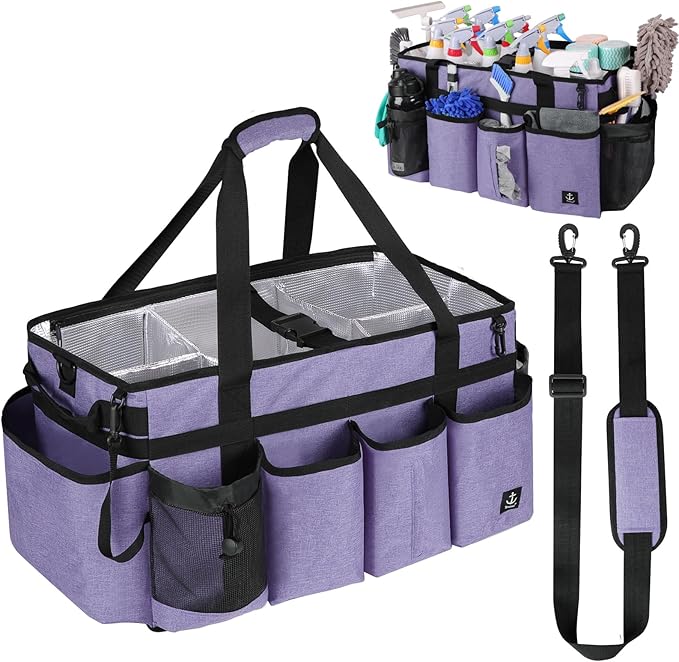 Extra large Cleaning Caddy Bag Built-in Sturdy Support Board, Cleaning Organizer by Timoxi