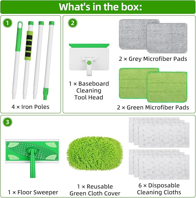 Baseboard Cleaner Tool with Handle, Extendable Long Handle Baseboard Floor - Image 2